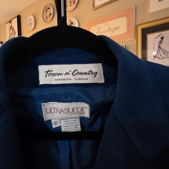 Town n Country 70s Blue Ultrasuede Blazer‎ Jacket Womens Size 6 Single Button - Picture 8 of 8